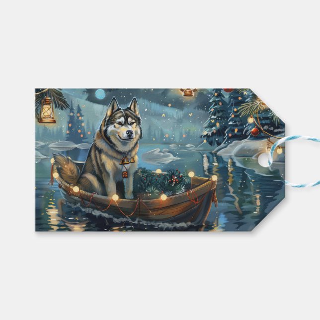 Alaskan Malamute Weihnachtsreise Geschenkanhänger (Vorderseite (Horizontal))