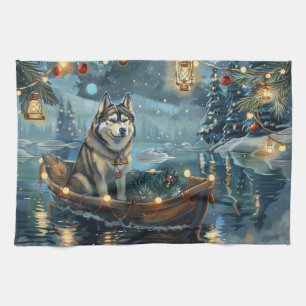 Alaskan Malamute Weihnachtsreise Geschirrtuch