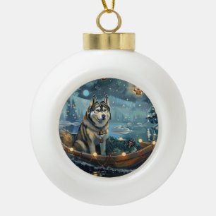 Alaskan Malamute Weihnachtsreise Keramik Kugel-Ornament