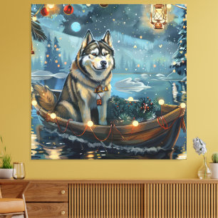 Alaskan Malamute Weihnachtsreise Leinwanddruck