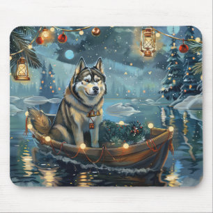 Alaskan Malamute Weihnachtsreise Mousepad