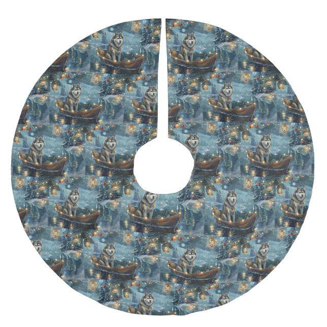 Alaskan Malamute Weihnachtsreise Polyester Weihnachtsbaumdecke (Vorderseite)