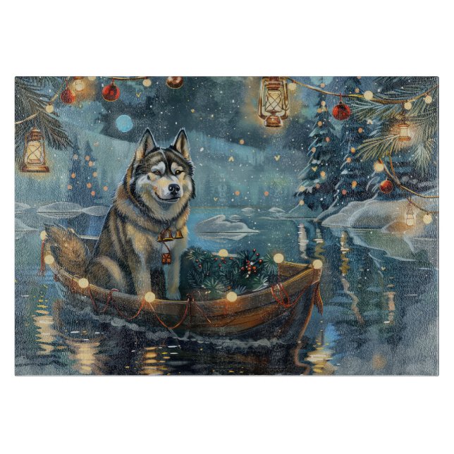 Alaskan Malamute Weihnachtsreise Schneidebrett (Vorderseite)