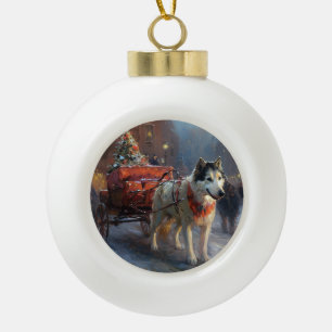 Alaskan Malamute Weihnachtssaison Keramik Kugel-Ornament