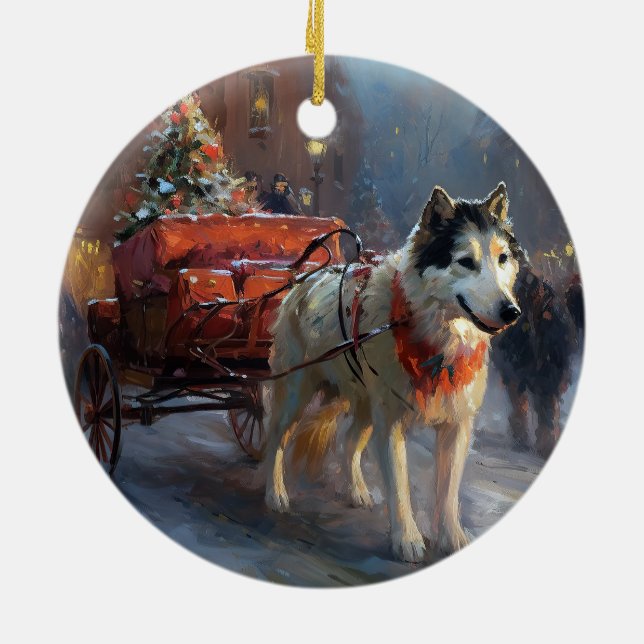 Alaskan Malamute Weihnachtssaison Keramik Ornament (Hinten)