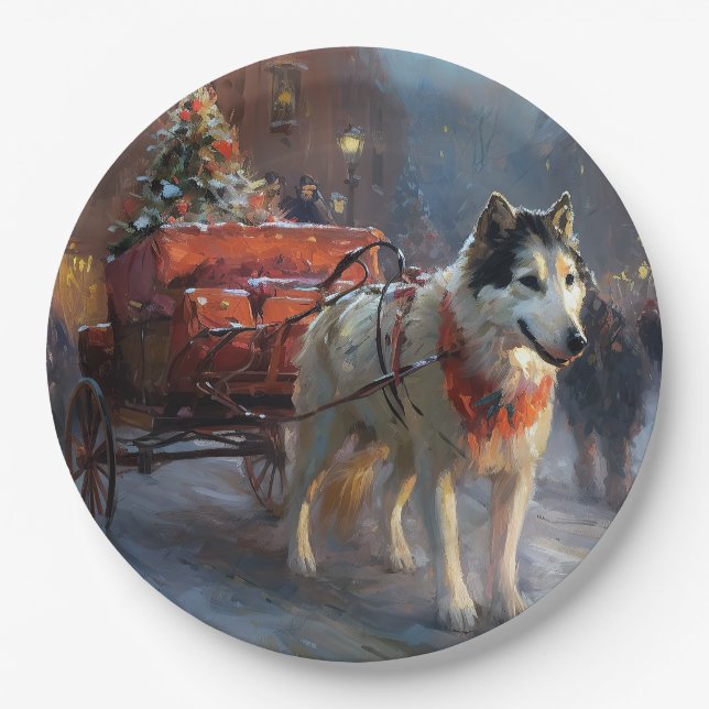 Alaskan Malamute Weihnachtssaison Pappteller (Vorderseite)