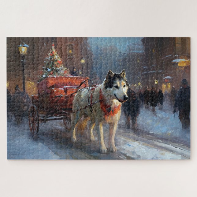 Alaskan Malamute Weihnachtssaison Puzzle (Horizontal)