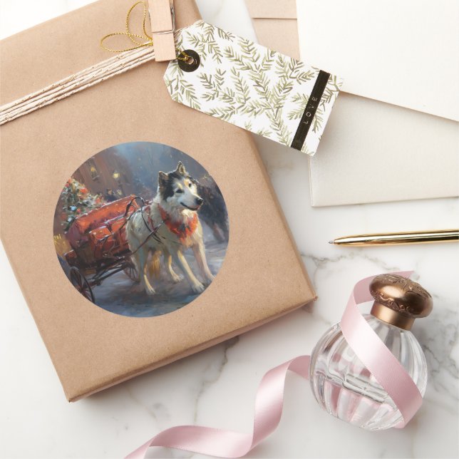 Alaskan Malamute Weihnachtssaison Runder Aufkleber (Schenken)