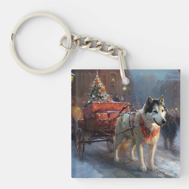 Alaskan Malamute Weihnachtssaison Schlüsselanhänger (Vorderseite)