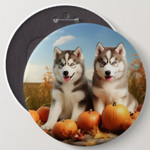 Alaskan Malamute Welpe Herbst Delight Pumpkin Button
