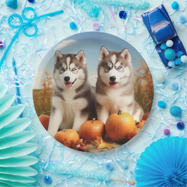 Alaskan Malamute Welpe Herbst Delight Pumpkin Pappteller (Party)