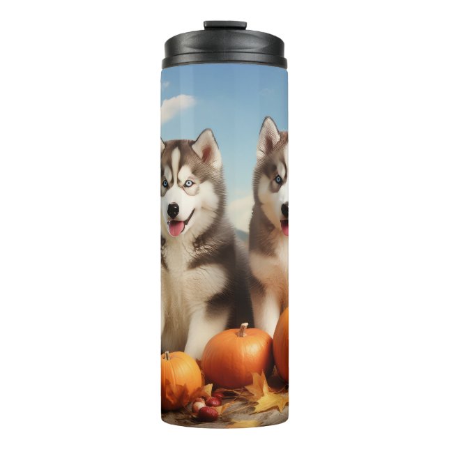 Alaskan Malamute Welpe Herbst Delight Pumpkin Thermosbecher (Vorderseite)