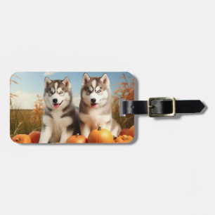 Alaskan Malamute Welpe Herbstfreude Kürbis Gepäckanhänger