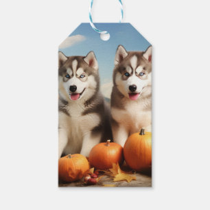 Alaskan Malamute Welpe Herbstvergnügen Kürbis Geschenkanhänger