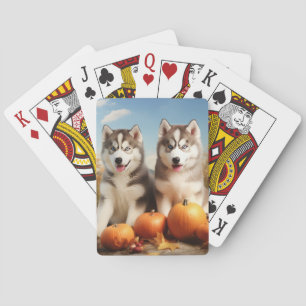 Alaskan Malamute Welpe Herbstvergnügen Kürbis Spielkarten