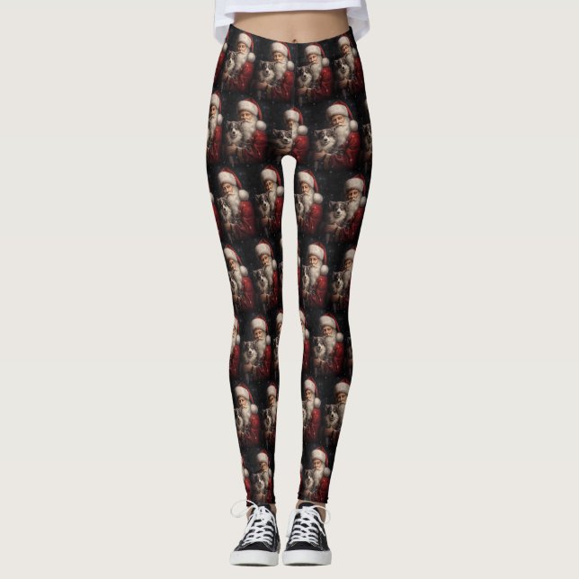 Alaskan Malamute with Santa Claus Christmas Leggings (Vorderseite)