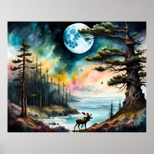 Alaskan Moose am Rande des Waldes Poster