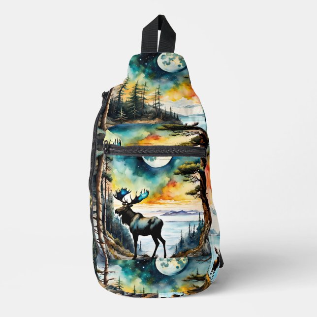 Alaskan Moose an der Bucht Crossbody Bag (Vorderseite)