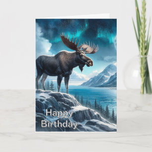 Alaskan Moose at Night Nature Birthday Karte