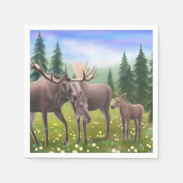Alaskan Moose Family Paper Napkins Serviette (Vorderseite)