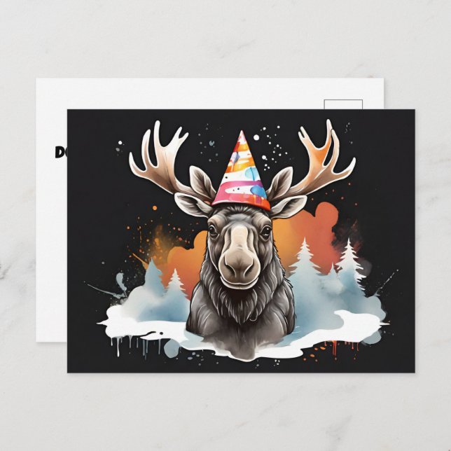 Alaskan Moose mit Kegel Geburtshhat Postkarte (Vorne/Hinten)