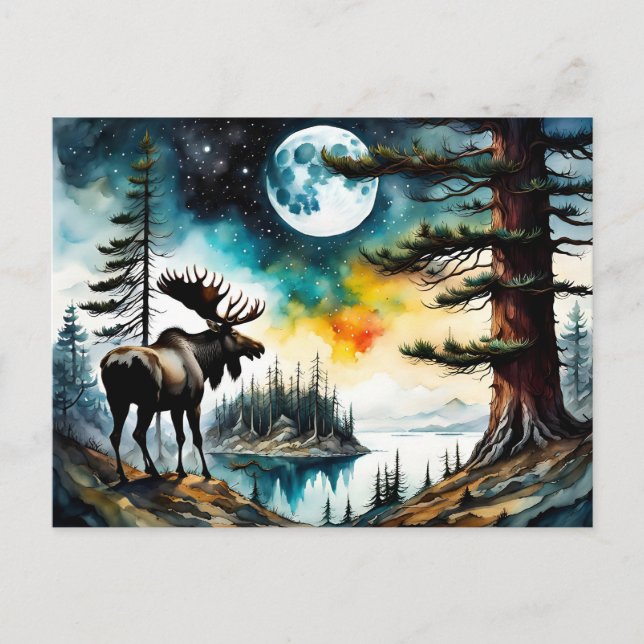 Alaskan Moose Stehend auf der Bergkette Postkarte (Vorderseite)