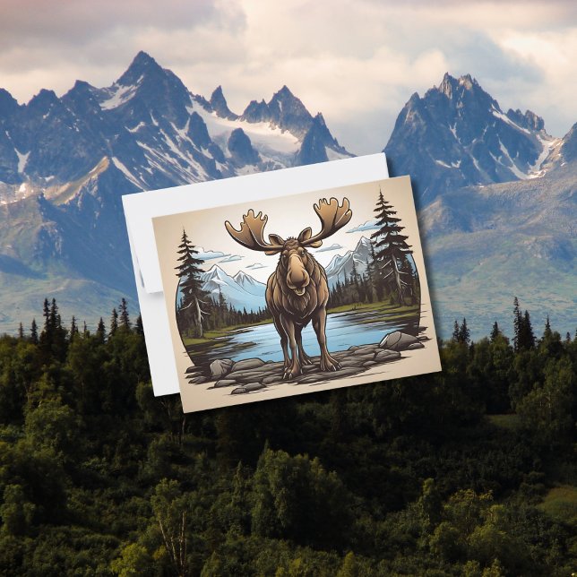 Alaskan Moose stehend auf Felsen durch Wasser Postkarte (Von Creator hochgeladen)