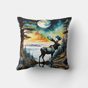 Alaskan Moose unter dem Mondlicht Kissen