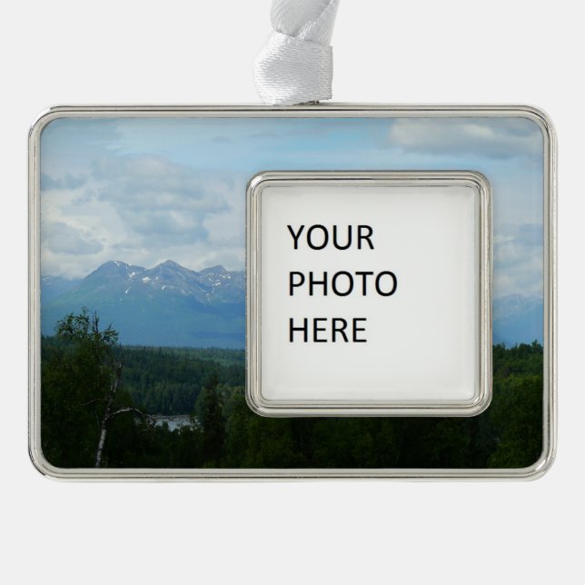 Alaskan Mountain Range Panorama Fotografie Rahmen-Ornament Silber (Vorderseite)