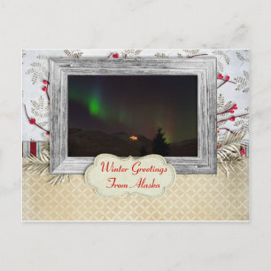 Alaskan Northern Lights Winter Greetings Postcard Postkarte