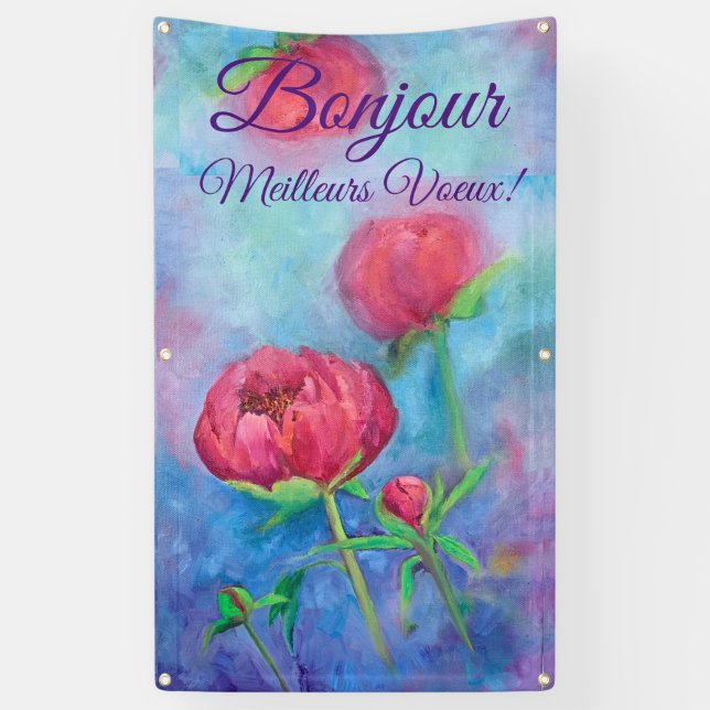 Alaskan Peonies "Bonjour" Außenbanner Banner (Vertikal)