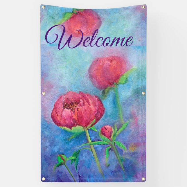 Alaskan Peonies "Welcome" Outdoorbanner  Banner (Vertikal)