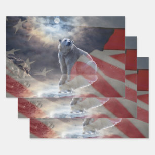 Alaskan Polar Bear American Flag Geschenkpapier Set