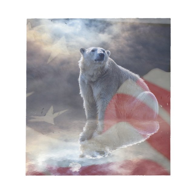 Alaskan Polar Bear American Flag Notizblock (Vorderseite)