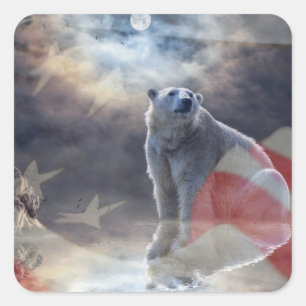 Alaskan Polar Bear American Flag Quadratischer Aufkleber