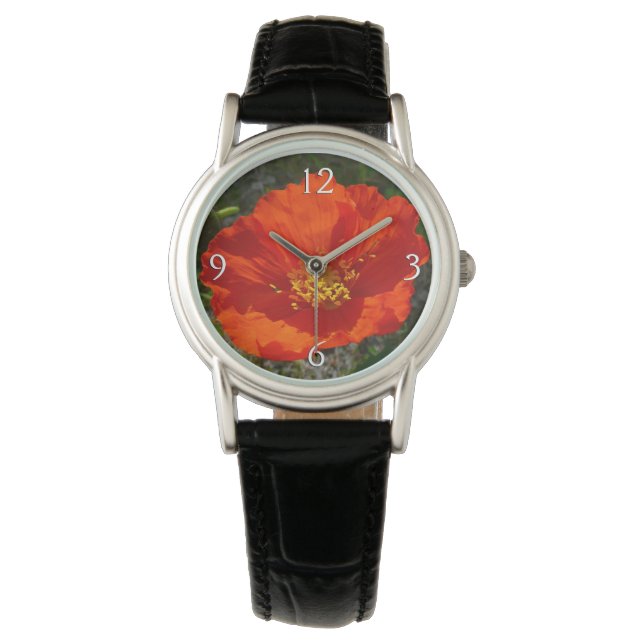 Alaskan Red Poppy Colorful Blume Armbanduhr (Vorderseite)