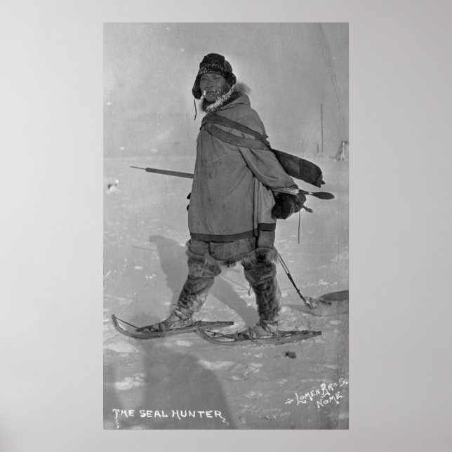 Alaskan Siegel Hunter mit Schneeschuhen Fotografie Poster (Vorne)