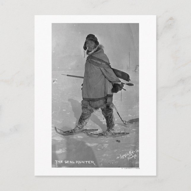 Alaskan Siegel Hunter mit Schneeschuhen Fotografie Postkarte (Vorderseite)