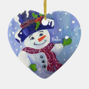 Alaskan Snowball Schneemann Herzverzierung Keramik Ornament