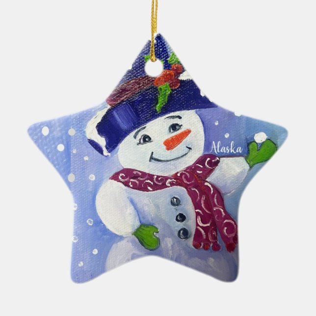 Alaskan Snowball Snowman Keramik Ornament (Vorne)