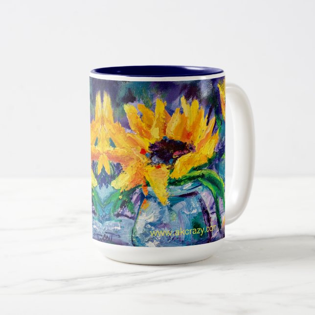 Alaskan Sunflower Blues 15oz Kaffeemaschine Tasse (VorderseiteRechts)