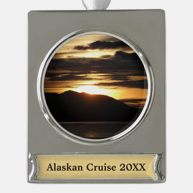 Alaskan Sunset III Schöne Alaska Fotografie Banner-Ornament Silber (Vorderseite)