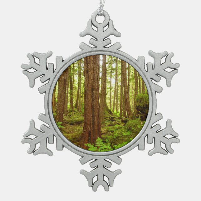 Alaskan Temperate Rainforest Schneeflocken Zinn-Ornament (Vorderseite)