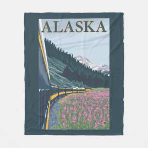 AlaskaRailroad und Fireweed-Vintage Reise Fleecedecke