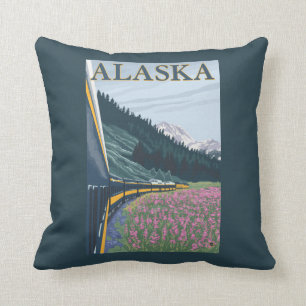 AlaskaRailroad und Fireweed-Vintage Reise Kissen