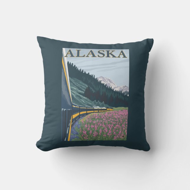 AlaskaRailroad und Fireweed-Vintage Reise Kissen (Vorderseite)