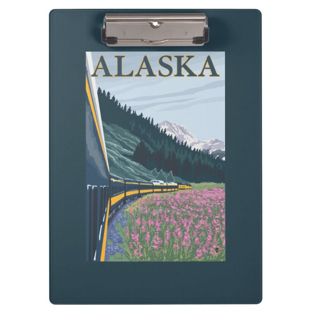 AlaskaRailroad und Fireweed-Vintage Reise Klemmbrett (Vorderseite)