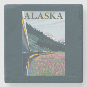 AlaskaRailroad und Fireweed-Vintage Reise Steinuntersetzer