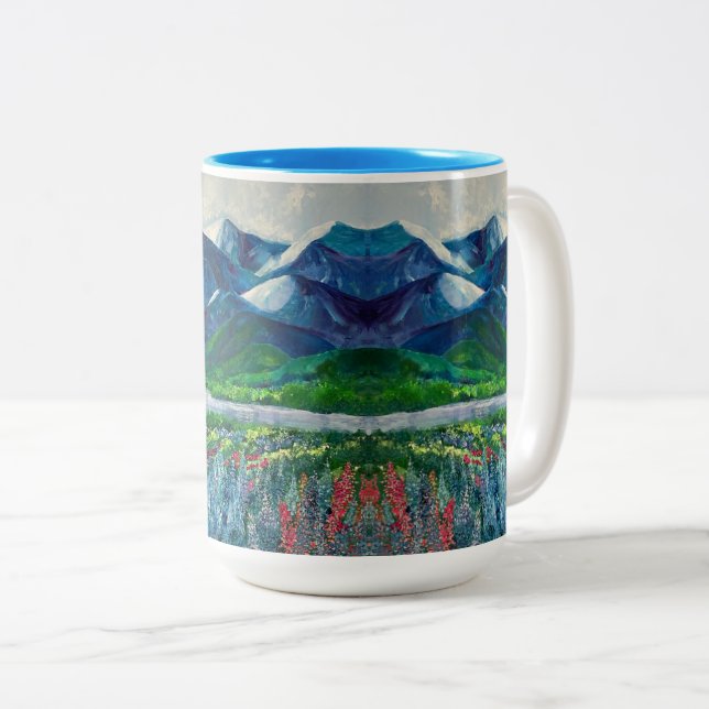 Alaska's Mountains & Fireweed 15oz Tasse (VorderseiteRechts)