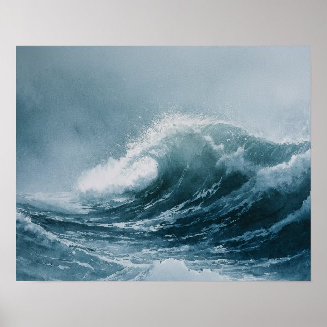 Alaskische stürmische Meere Aquarell Poster (Vorne)